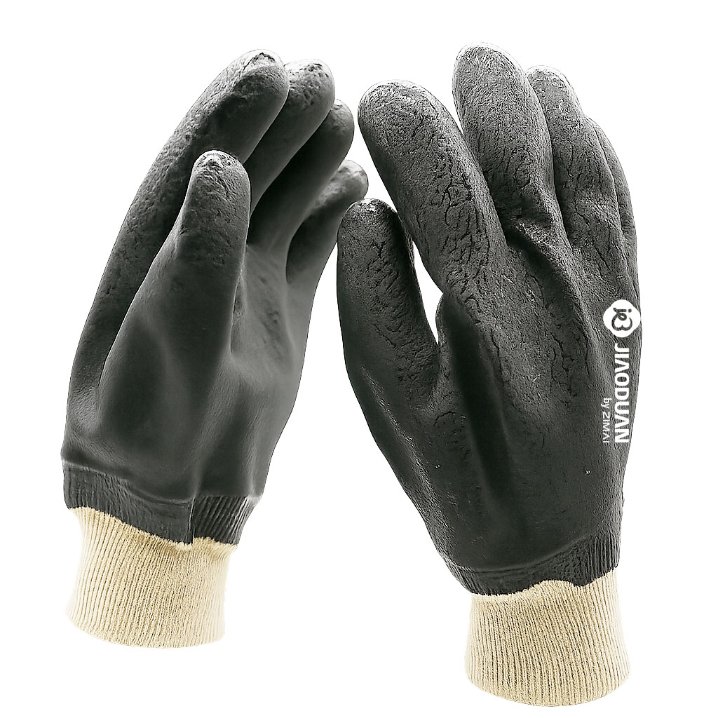 32130 قفازات مطلية بالبلاستيك الأسود ذات لمسة نهائية ناعمة